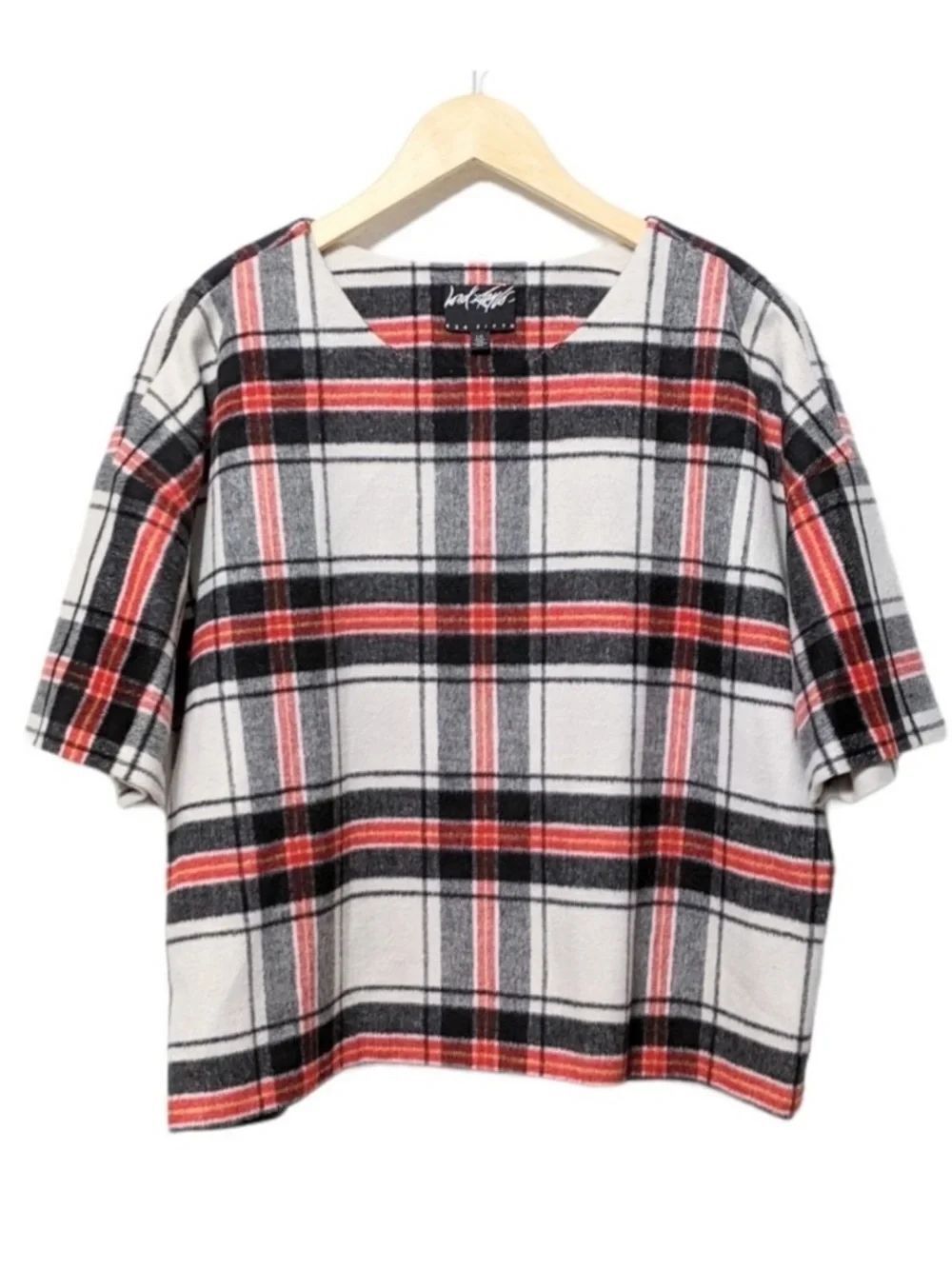 LORD & TAYLOR Plaid Boxy Wool Blend Top L
